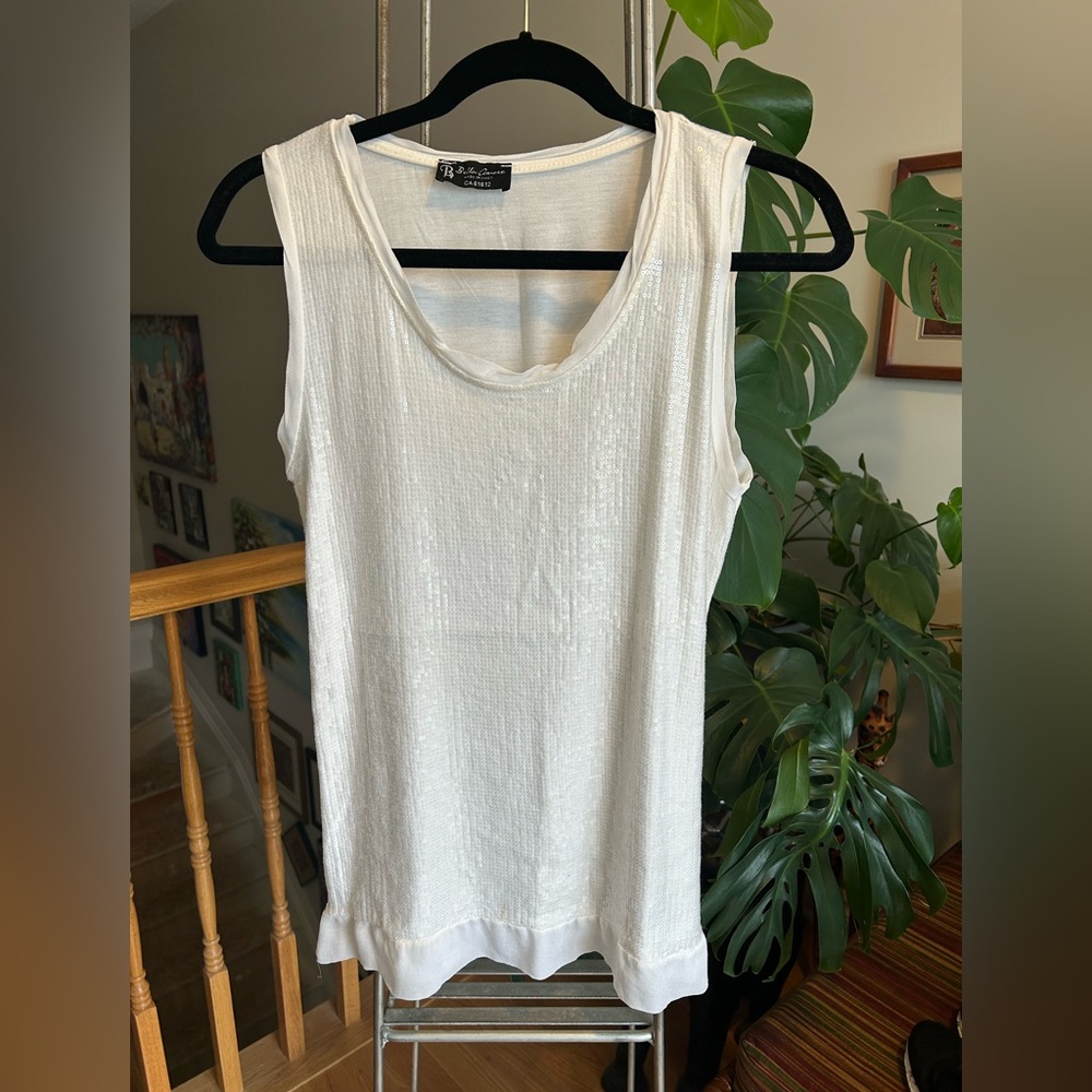 Bella Amore white sequin Tank Top with Scoop Neckline